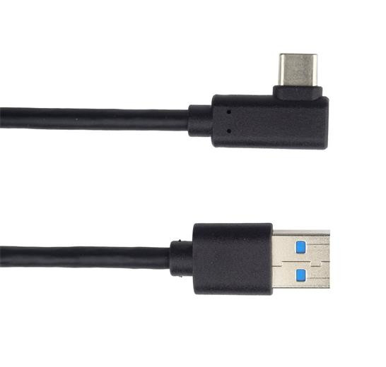 Kabel USB typ C/M - USB 3.0 A/M zahnutý konektor 90°, 3 m